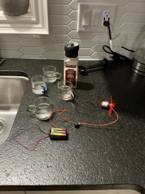 Tried using salt water to create a circuit but it did not work. Maybe it did not work because the water was not salty enough.