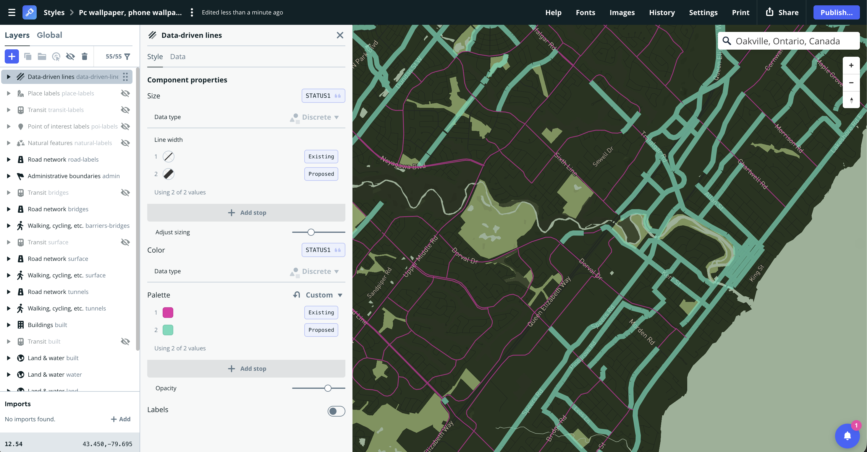 Mapbox tutorial 1 - Cyclying roads colour change.