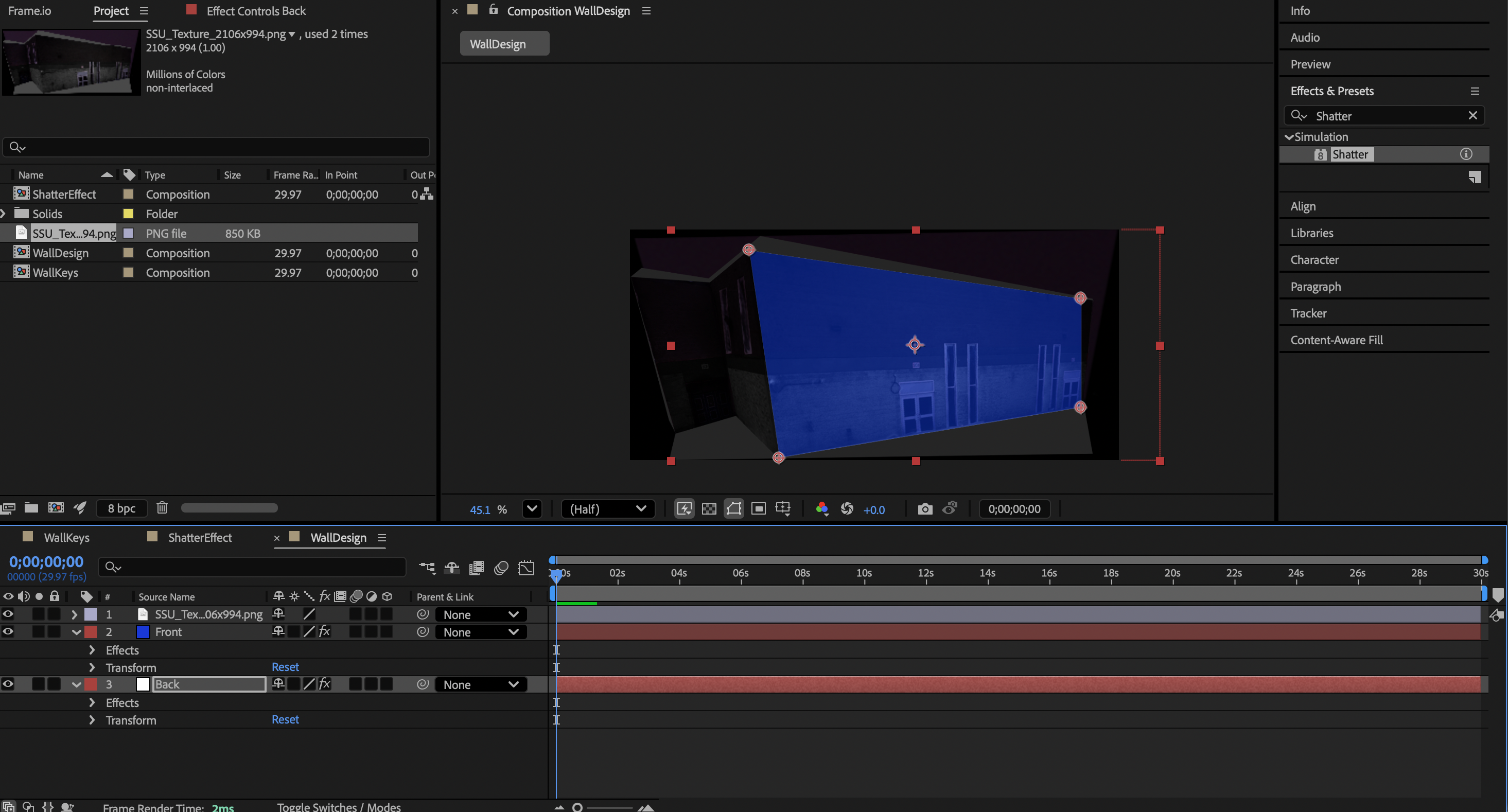 Clip effect selection of the SSU building walls.